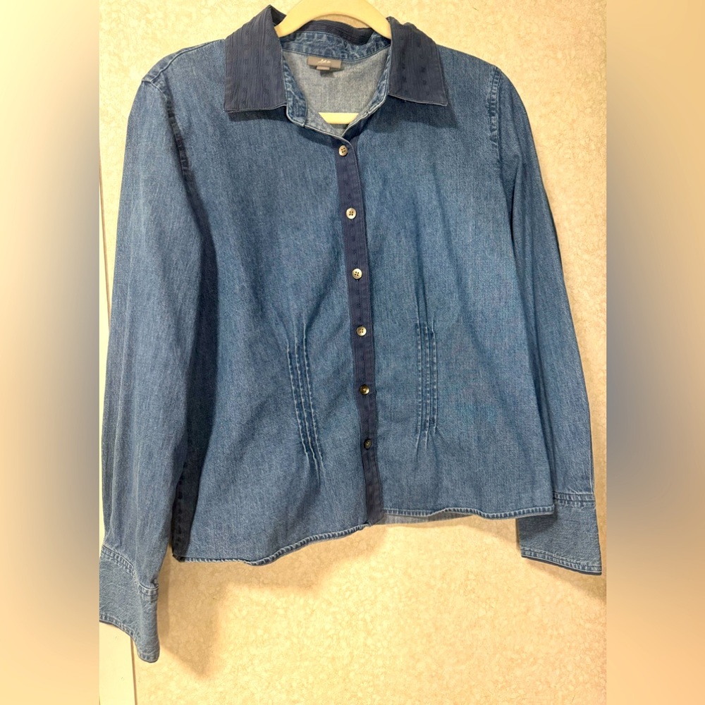 J. Jill Blue Denim Western Button Down Women M 100% Cotton Coastal Cowgirl